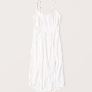 Abercrombie White Linen-Blend Midi Dress with Slit